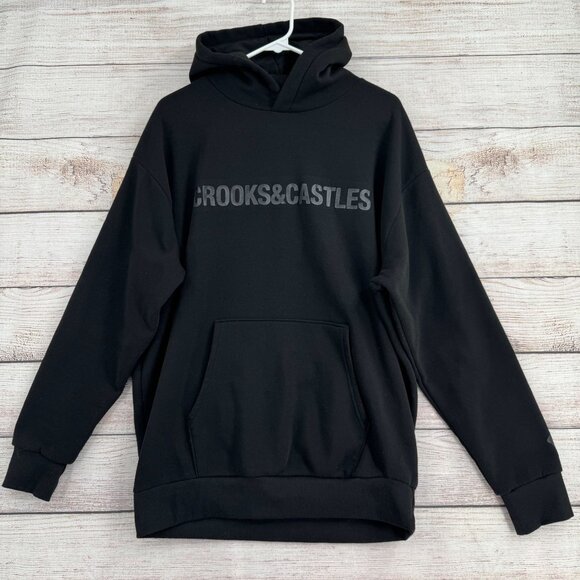 Crooks‎ & Castles Black on Black Logo Hoodie Sweatshirt Men's Medium Black - Picture 1 of 12